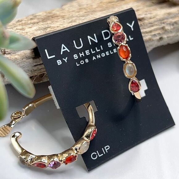 Gold Amber Purple Moonstone Hoop Earrings Laundry by Shelli Segal $16ea 3/$25 - Picture 2 of 11